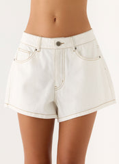Owen A-Line Denim Shorts - White