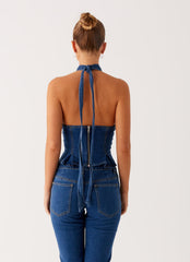 Saylor Halter Denim Top - Indigo