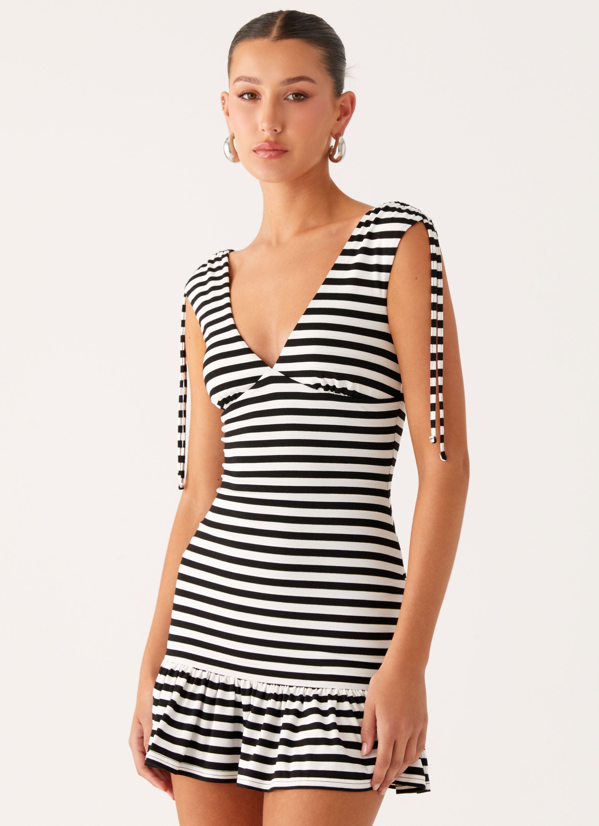 Acacia Mini Dress - Black White Stripe