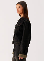 Back Again Oversized Denim Jacket - Acid Charcoal