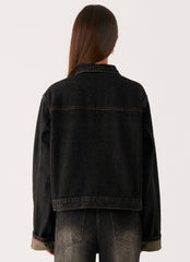 Back Again Oversized Denim Jacket - Acid Charcoal