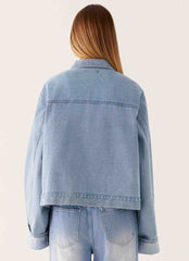 Back Again Oversized Denim Jacket - Light Wash Blue