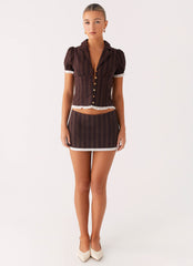 Bennett Button Up Top - Toffee Stripe