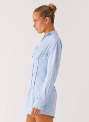Clancy Mini Shirt Dress - Blue