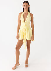 Guide You Halter Neck Mini Dress - Yellow