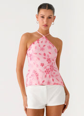 Janelle Beaded Halter Top - Pink
