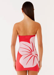 Kader Strapless Knit Mini Dress - Red Floral