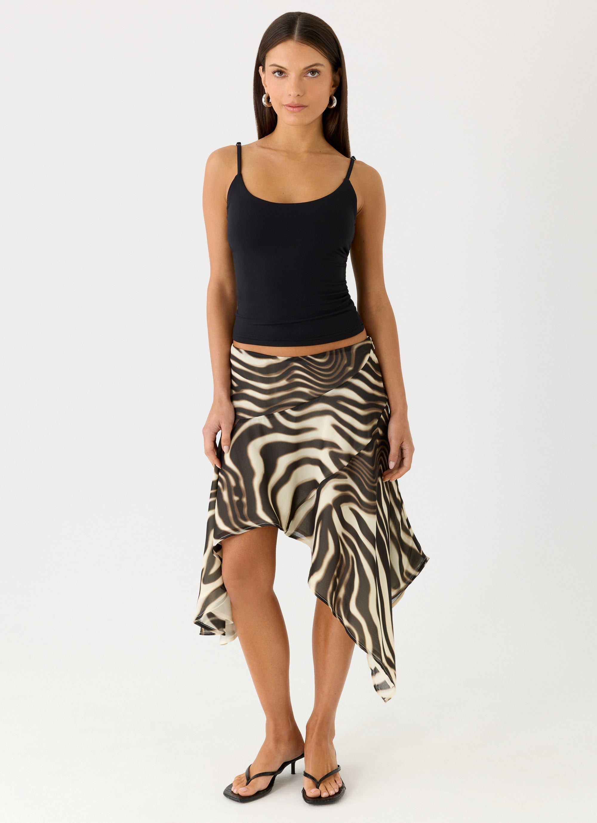Kia Low Rise Asymmetrical Midi Skirt - Zebra
