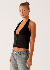 Lets Pretend Halterneck Top - Black