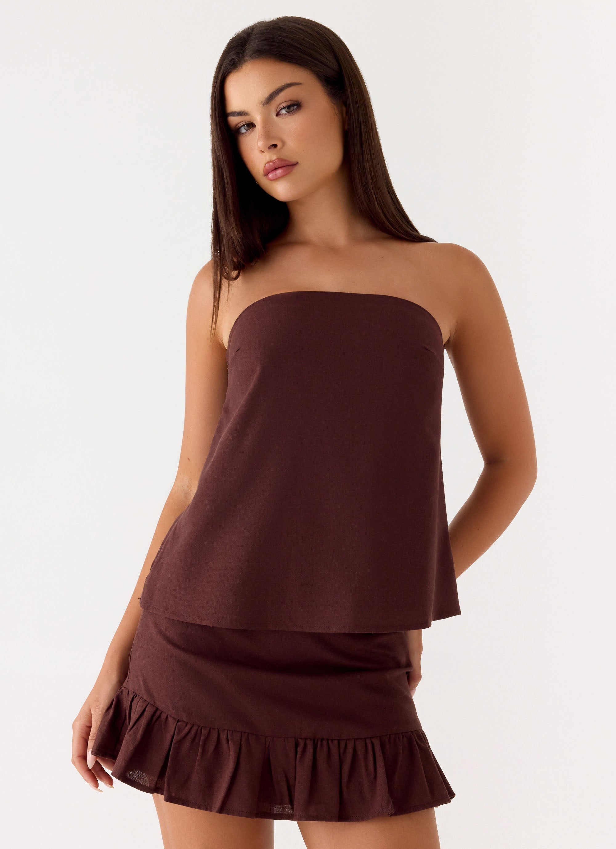 Lucie Mae Linen Mini Skirt - Chocolate Drizzle
