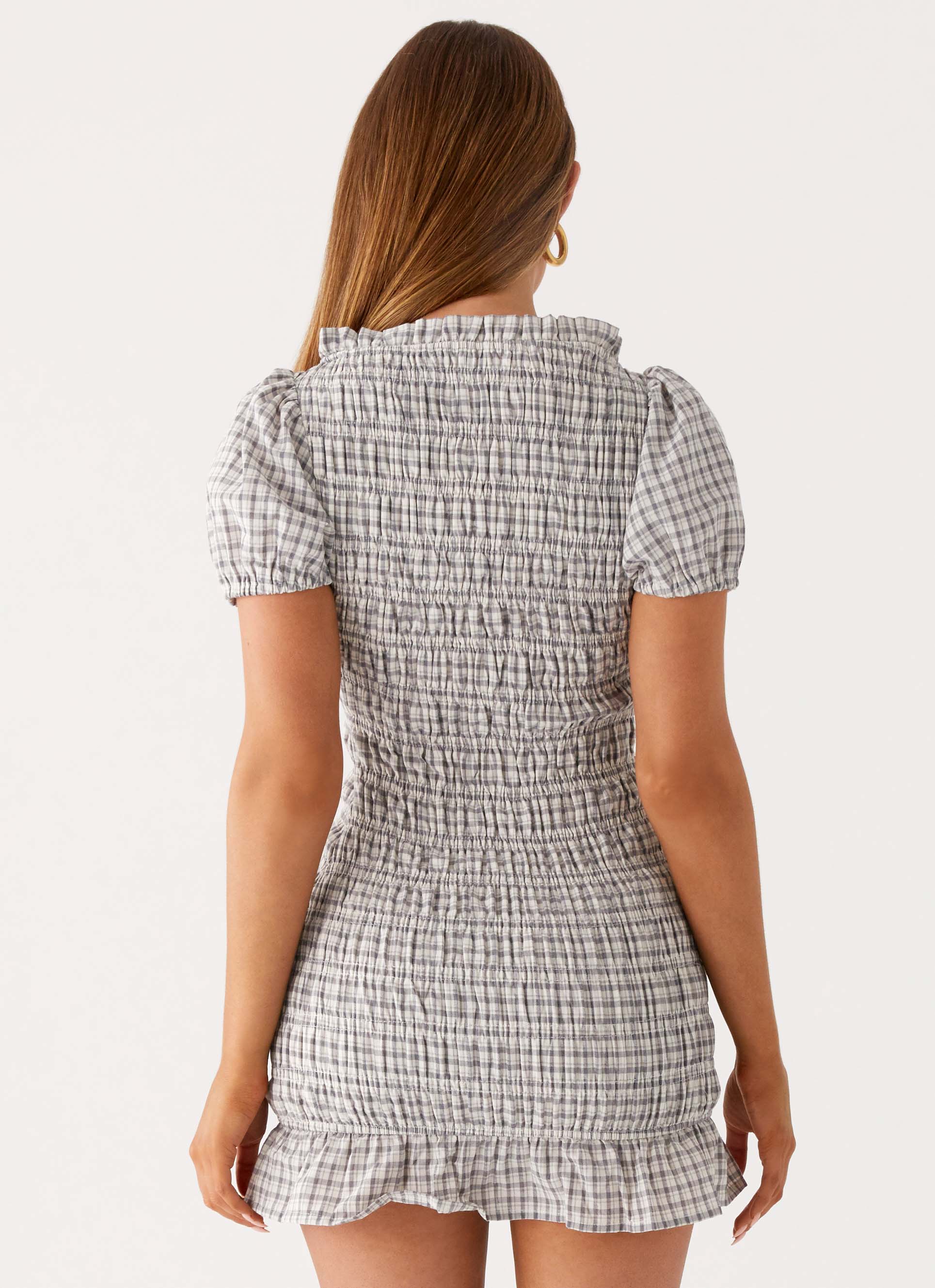 Millicent Ruched Mini Dress - Grey Check