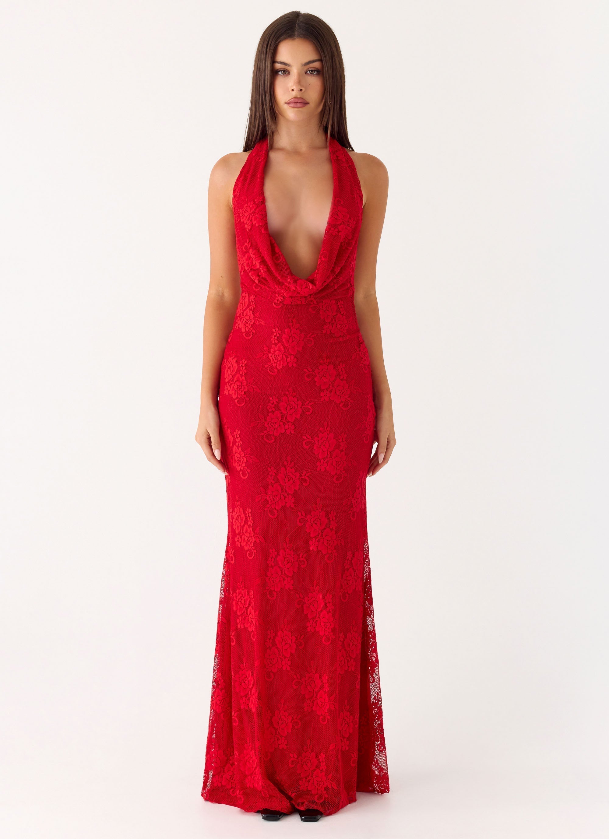 Mitchella Lace Maxi Dress - Red