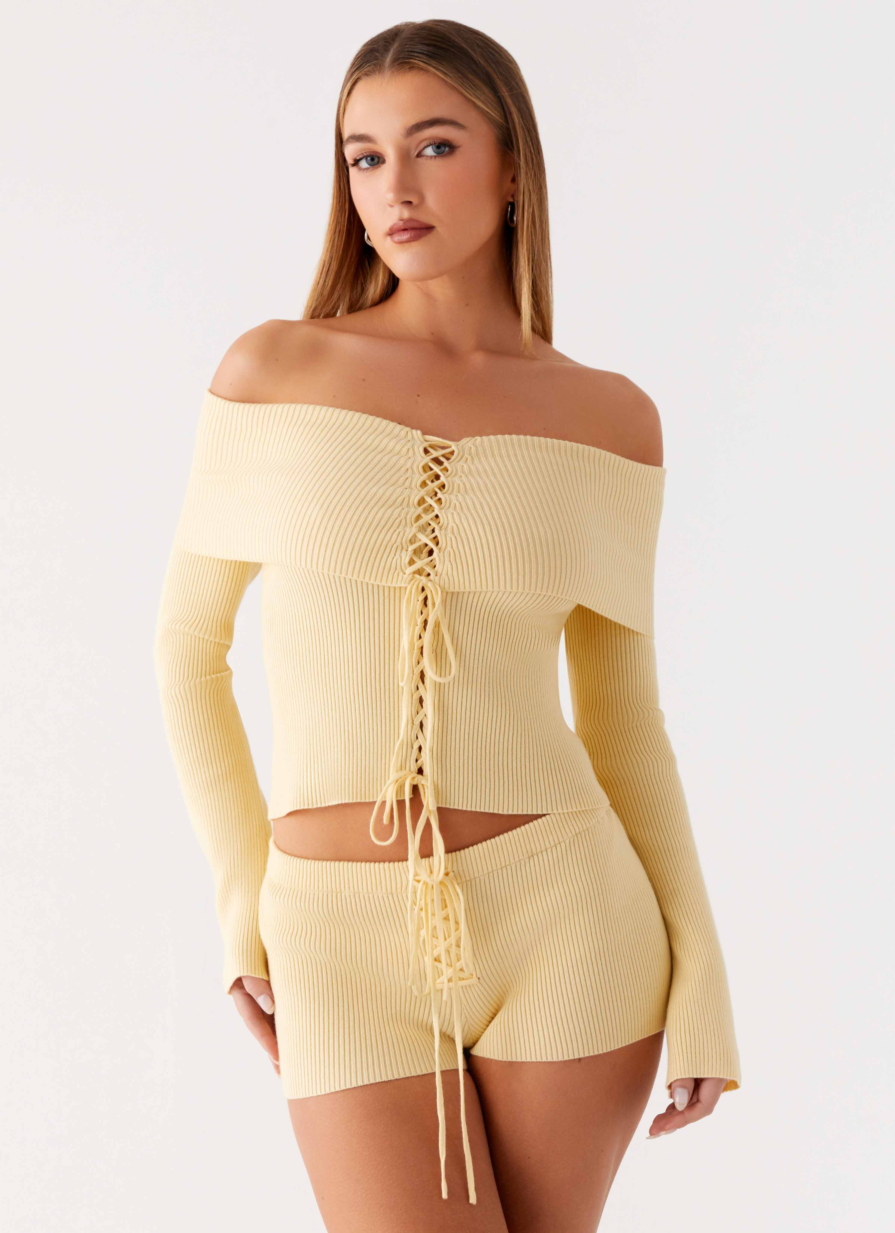 Muted Muse Knit Mini Short - Yellow