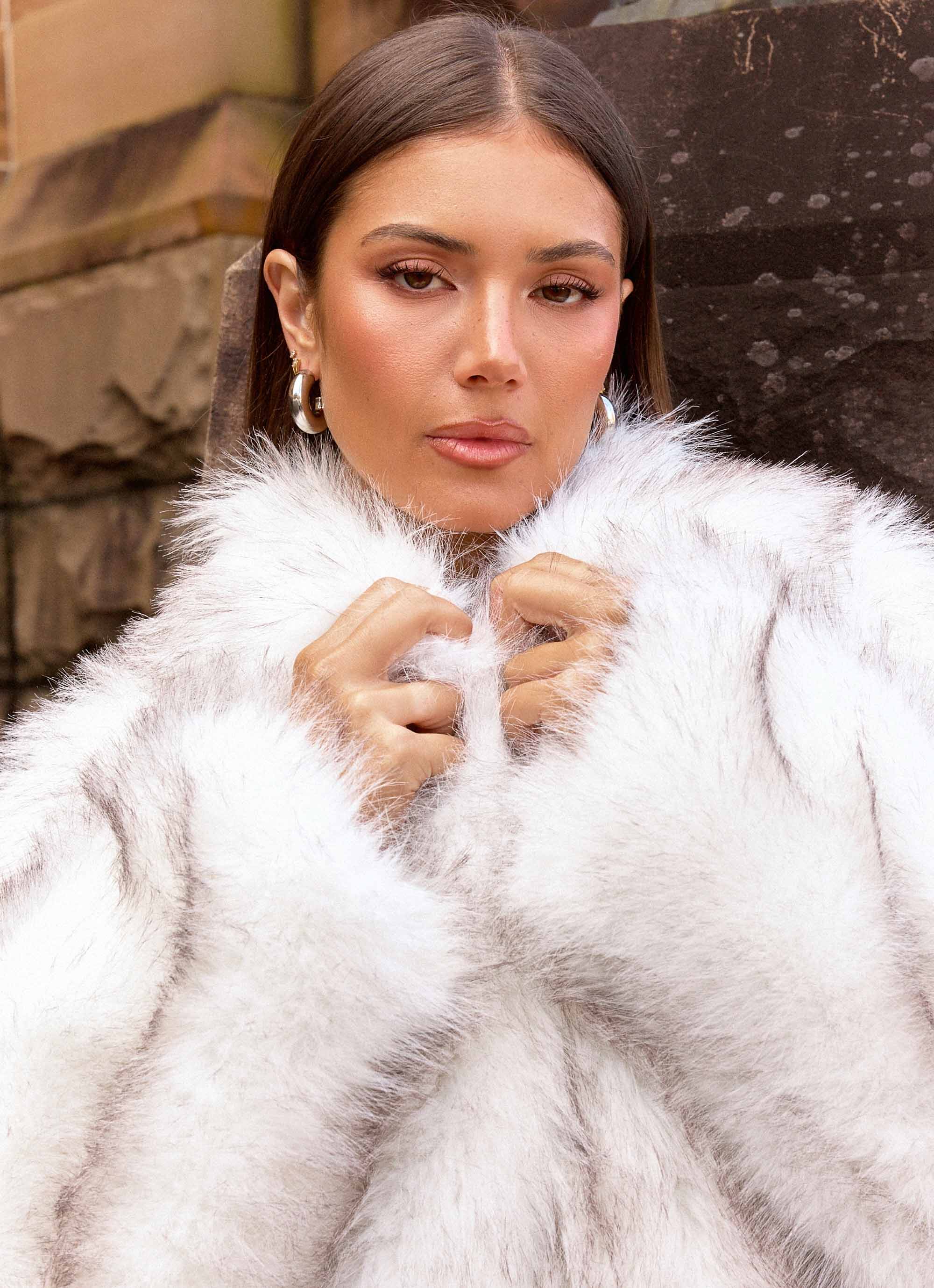 Novera Faux Fur Jacket - White Grey