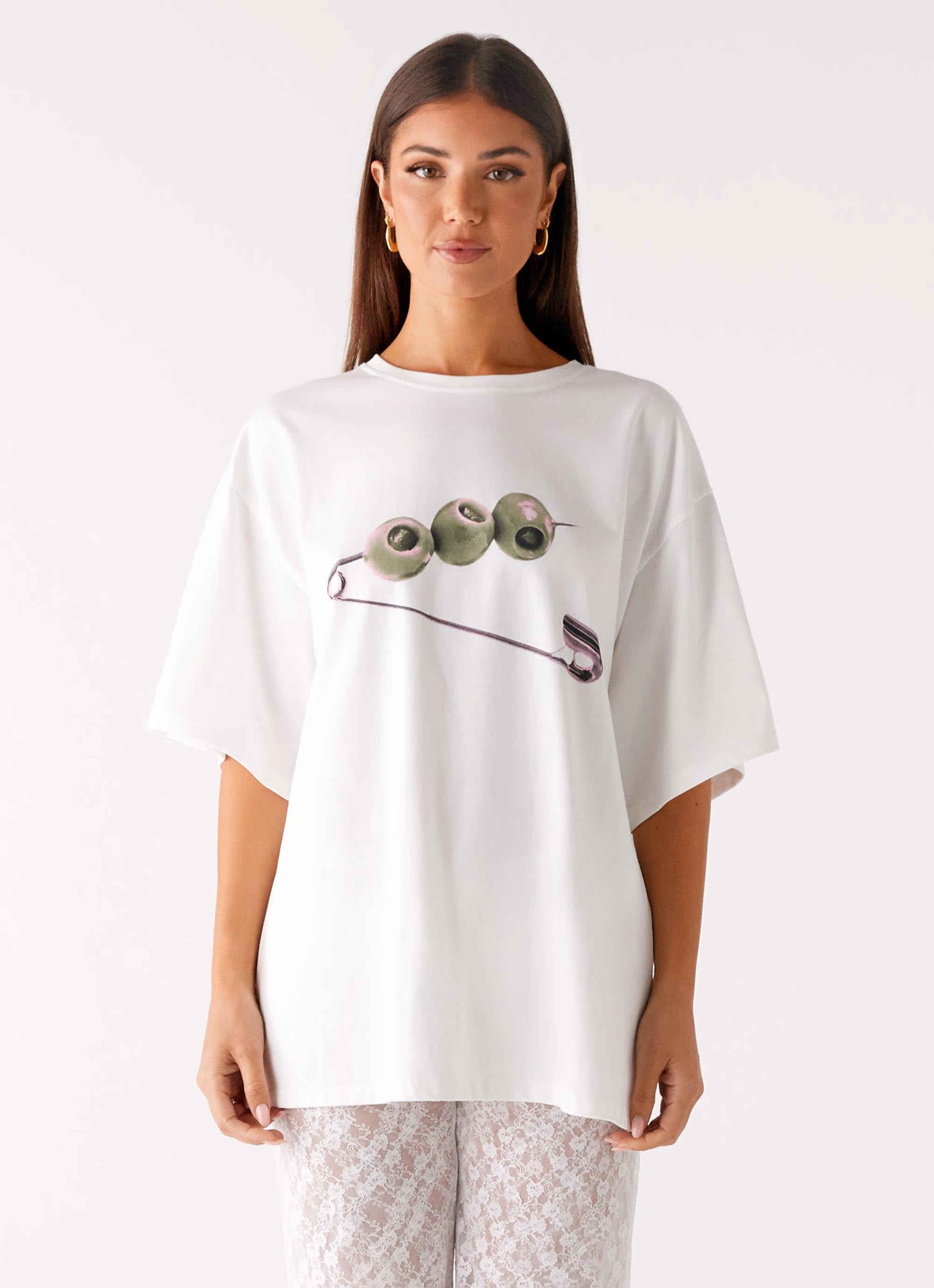 Olive Oversized Tee - White
