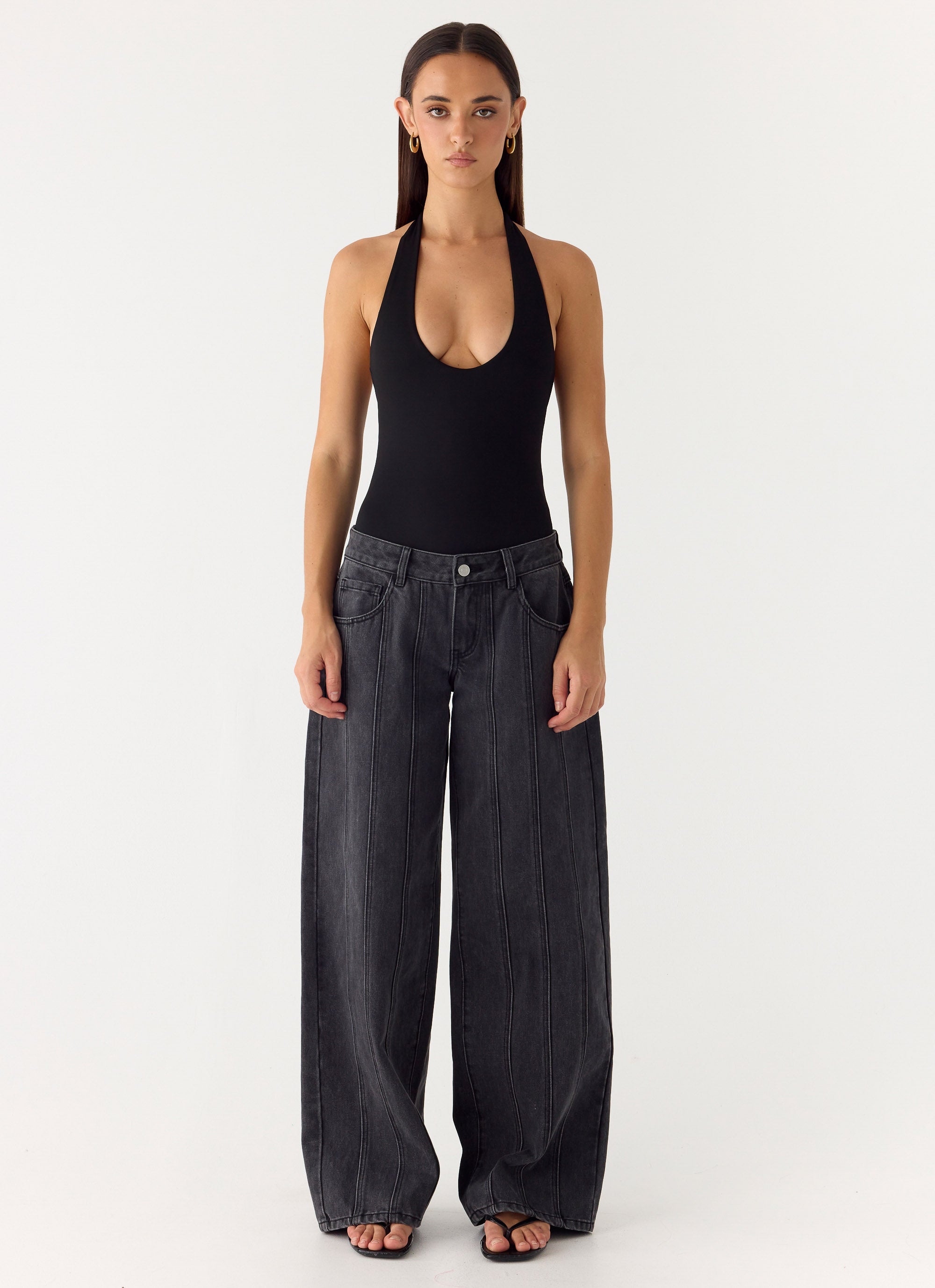 Set The Scene Halter Bodysuit - Black