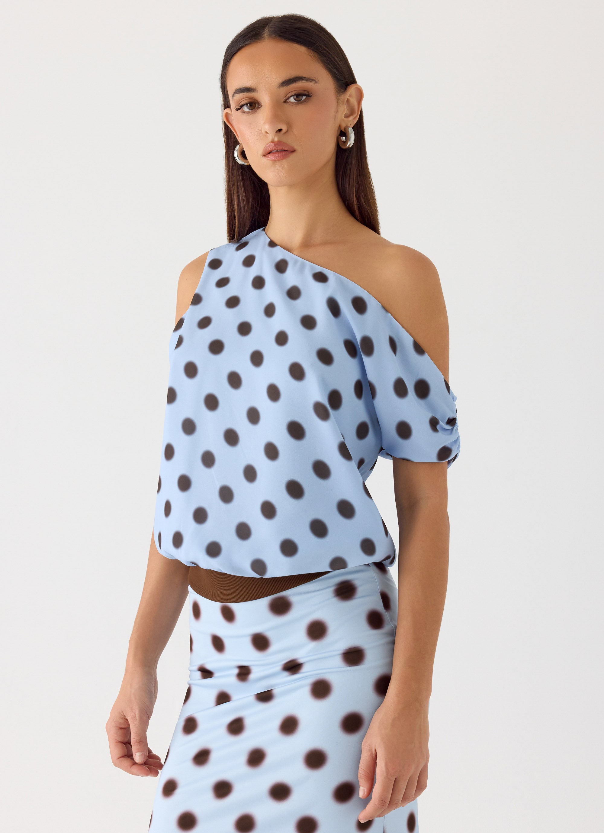 Stick Around Top - Blue Mocha Dot