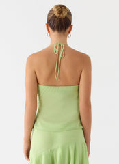 Teneika Beaded Flower Top - Lime