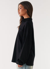 Torrie Oversized Polo Top - Black