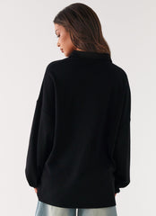 Torrie Oversized Polo Top - Black
