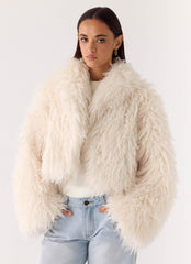 Virginia Cropped Faux Fur Jacket - Ivory