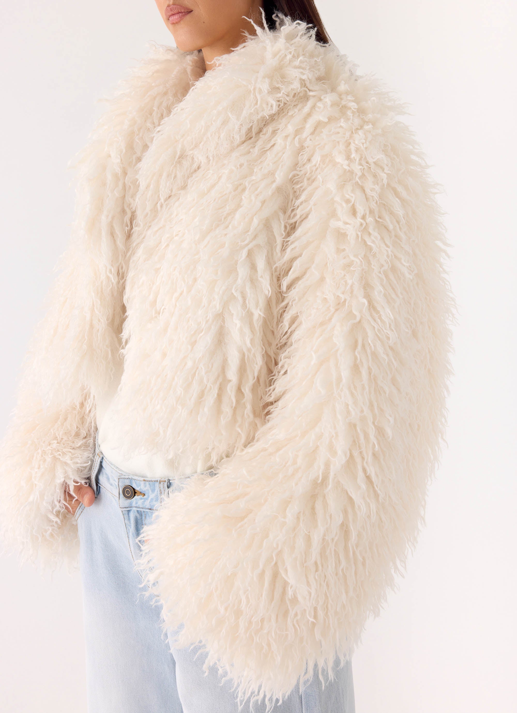 Virginia Cropped Faux Fur Jacket - Ivory